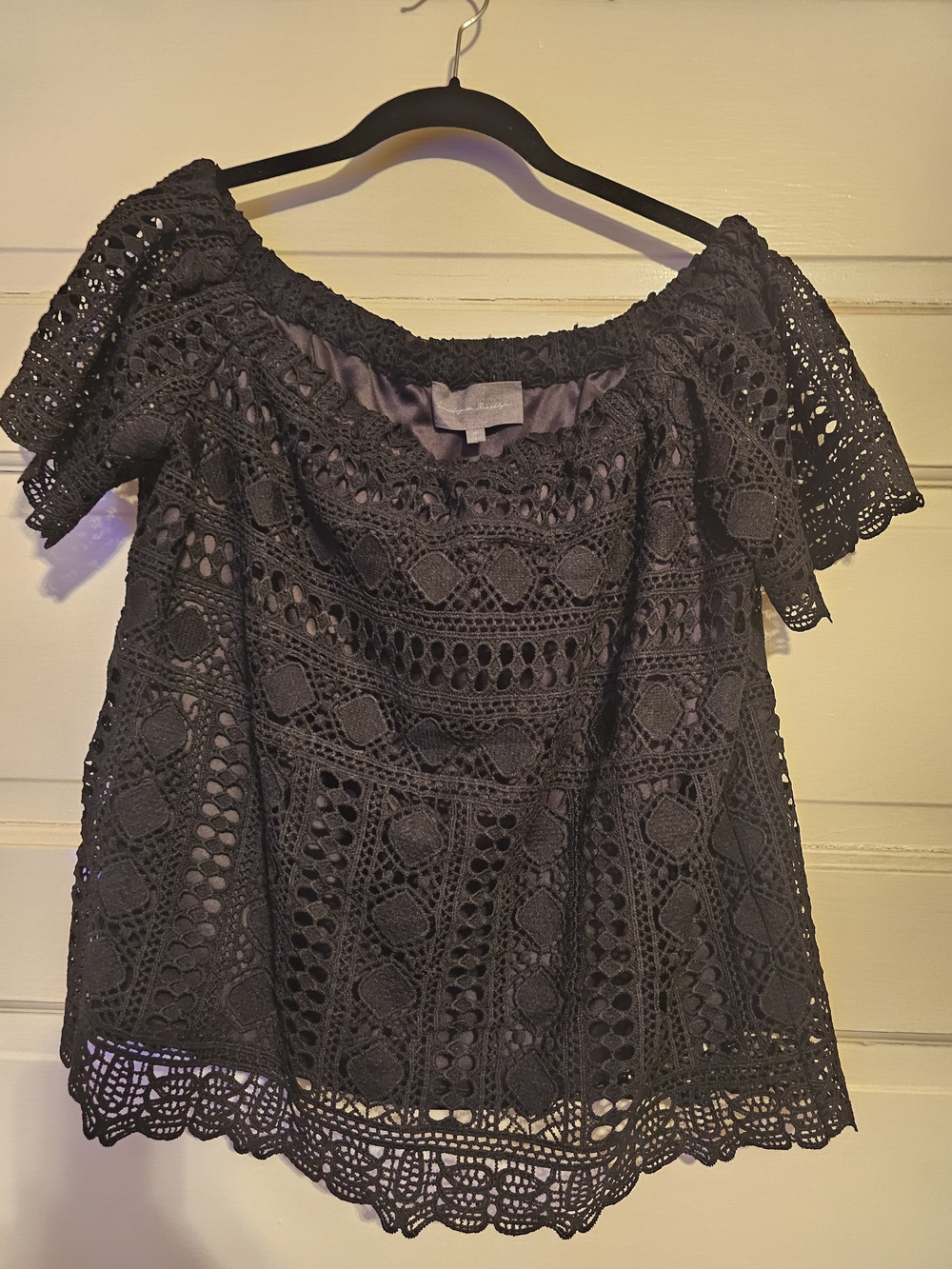 Anthropologie Sunday in Brooklyn Black Off-the-Shoulder Crochet Lace Blouse - M